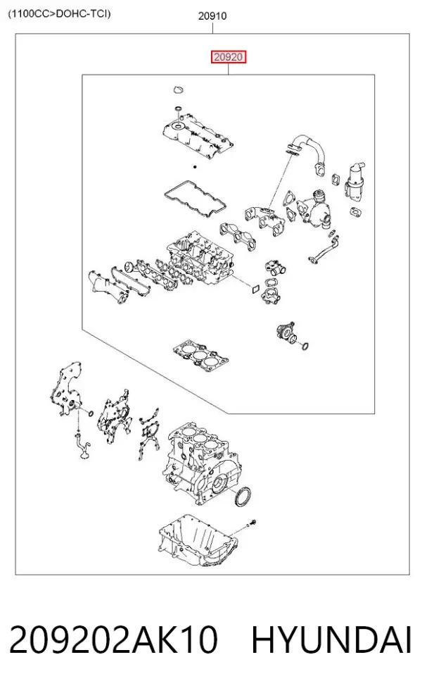 Комплект прокладок двигуна, верхній 209202AK10 Hyundai/Kia