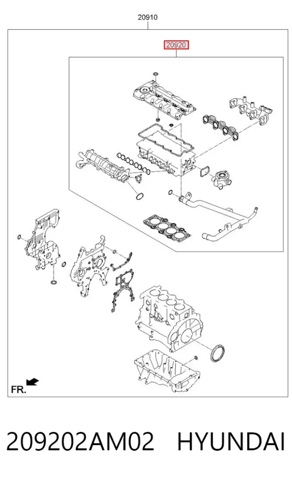 Комплект прокладок двигуна, верхній 209202AM02 Hyundai/Kia