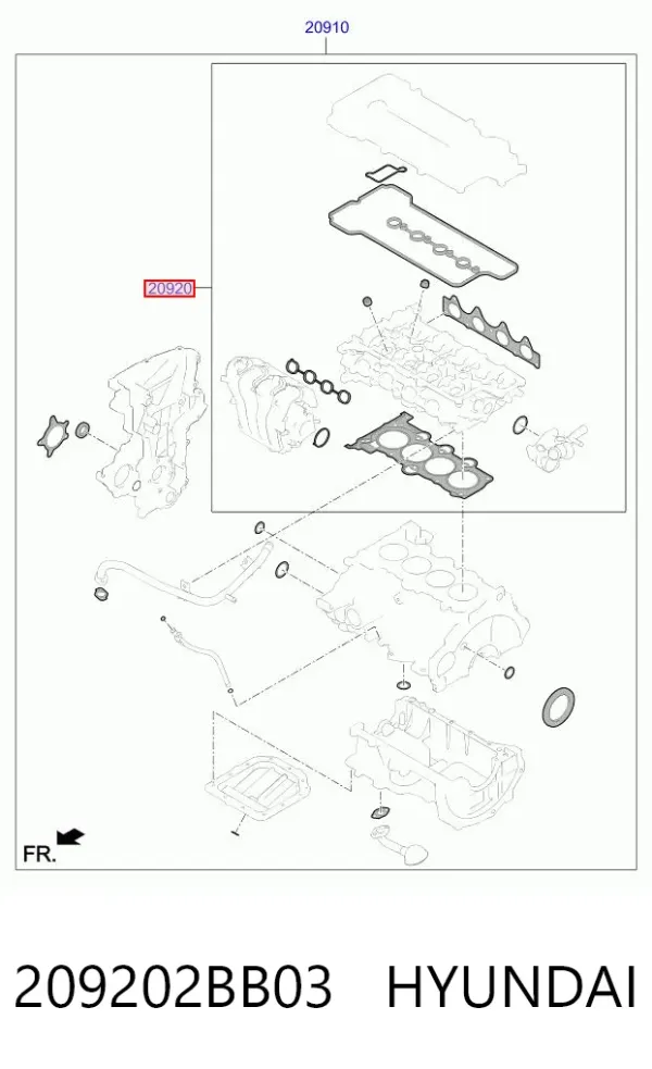 Комплект прокладок двигуна, верхній 209202BB03 Hyundai/Kia