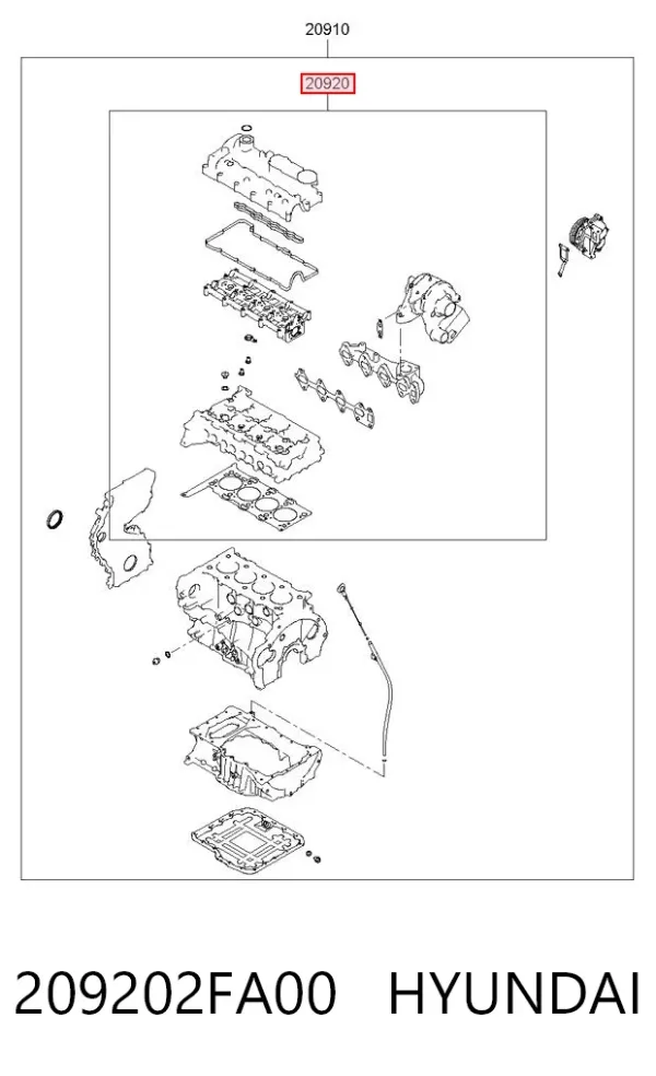 Комплект прокладок двигуна, верхній 209202FA00 Hyundai/Kia