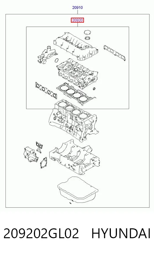 Комплект прокладок двигуна, верхній 209202GL02 Hyundai/Kia