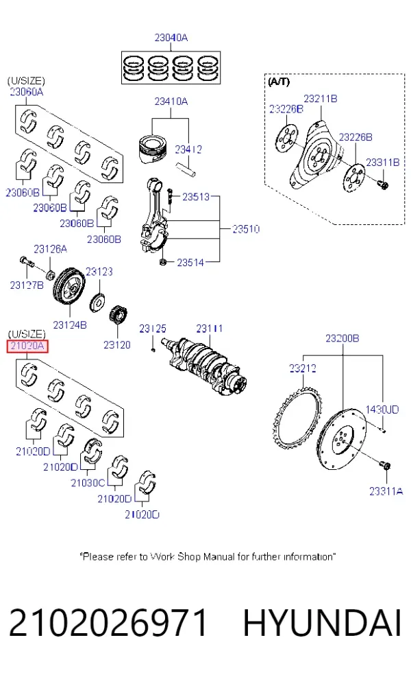 Вкладиші колінвала, корінні, комплект, 1-й ремонт (+0,25) 2102026971 Hyundai/Kia
