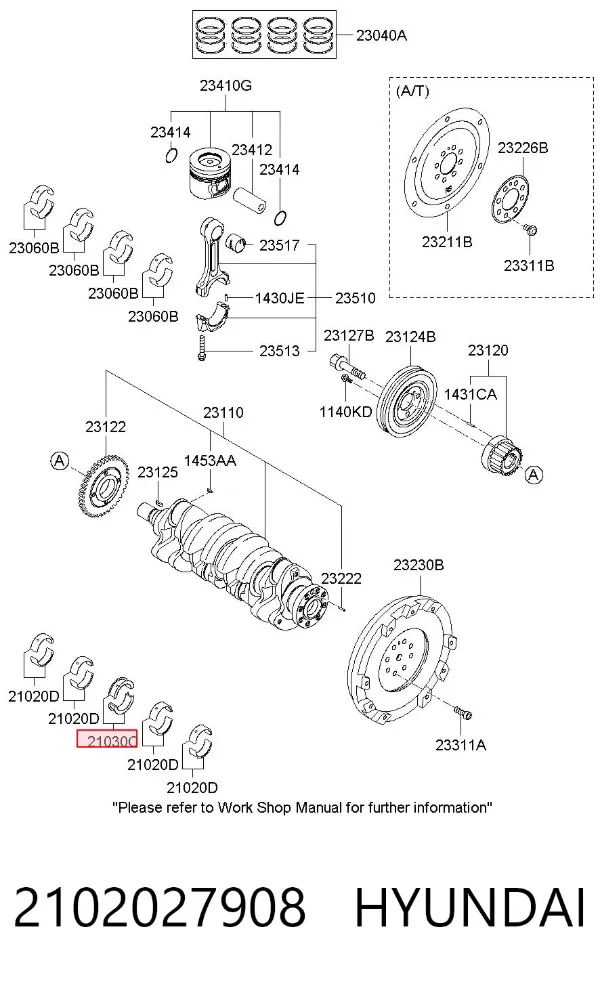Вкладиші колінвалу, корінні, комплект, 3-й ремонт (+0,75) 2102027908 Hyundai/Kia