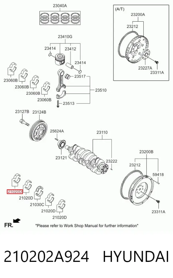 Вкладиші колінвала, корінні, комплект, стандарт (STD) 210202A924 Hyundai/Kia