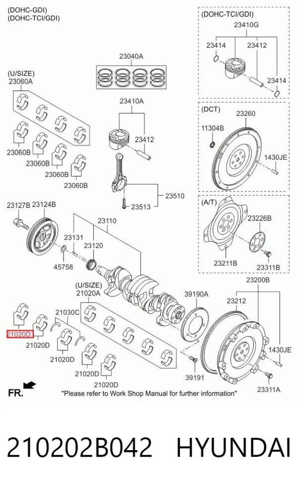 Вкладиші колінвала, корінні, комплект, стандарт (STD) 210202B042 Hyundai/Kia