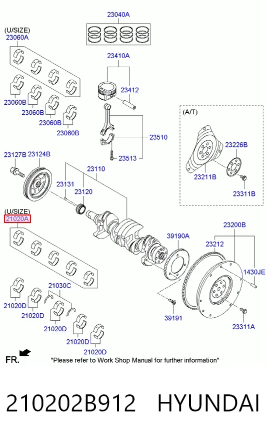 Вкладиші колінвала, корінні, комплект, 1-й ремонт (+0,25) 210202B912 Hyundai/Kia