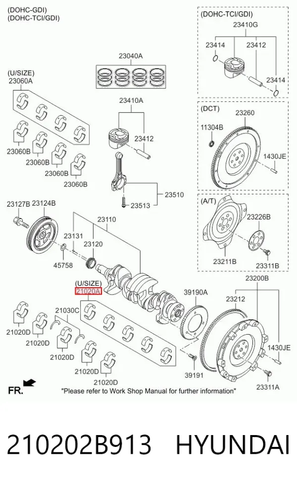 Вкладиші колінвала, корінні, комплект, 1-й ремонт (+0,25) 210202B913 Hyundai/Kia