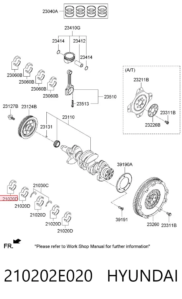 Вкладиші колінвала, корінні, комплект, стандарт (STD) 210202E020 Hyundai/Kia