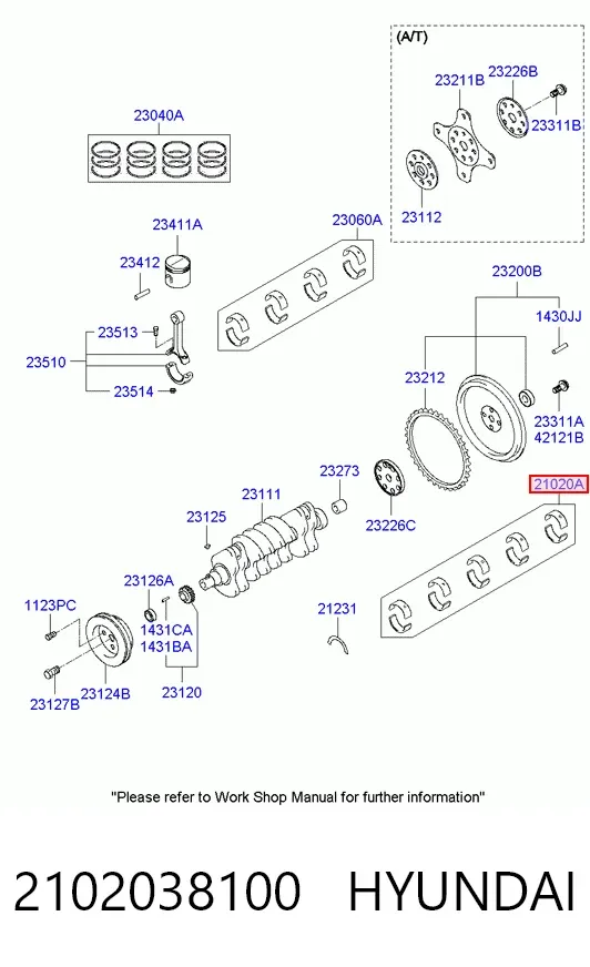 Вкладиші колінвала, корінні, комплект, 1-й ремонт (+0,25) 2102038100 Hyundai/Kia