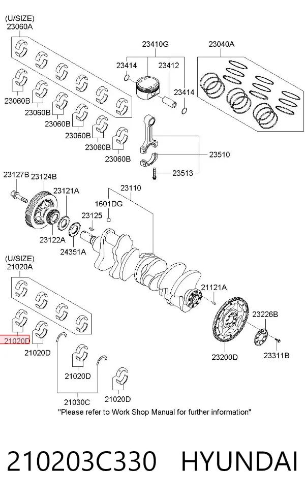 Вкладиші колінвала, корінні, комплект, стандарт (STD) 210203C330 Hyundai/Kia