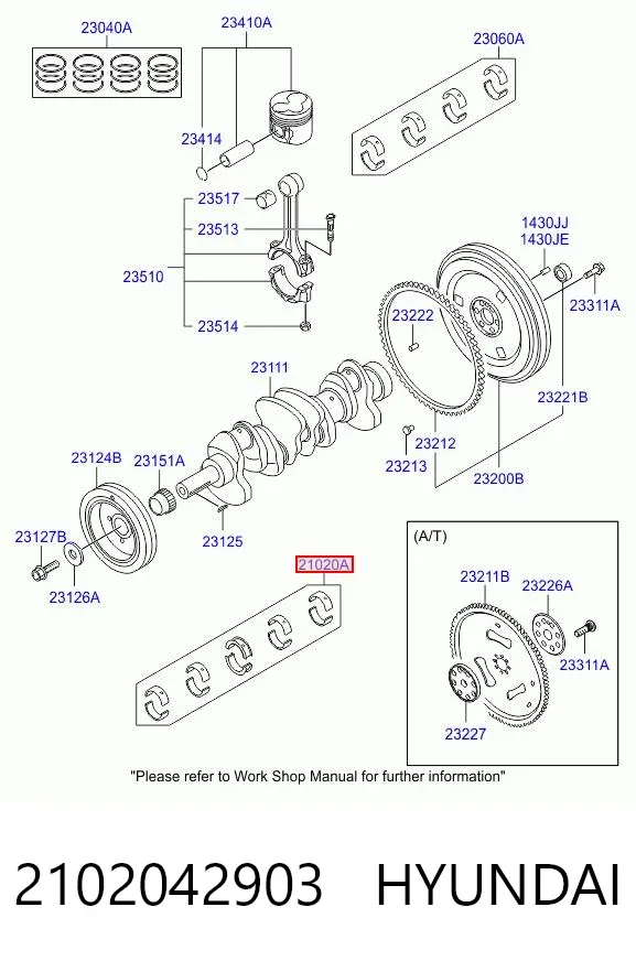 Вкладиші колінвалу, корінні, комплект, 3-й ремонт (+0,75) 2102042903 Hyundai/Kia