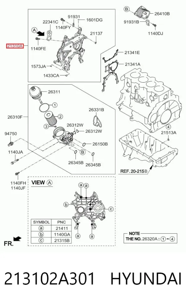 Кришка двигуна передня 213102A301 Hyundai/Kia