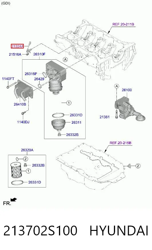 Клапан регулювання тиску масла 213702S100 Hyundai/Kia