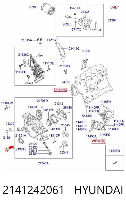 Прокладка передньої кришки двигуна, нижня 2141242061 Hyundai/Kia