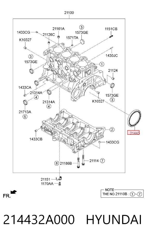 Сальник колінвала задній 214432A000 Hyundai/Kia