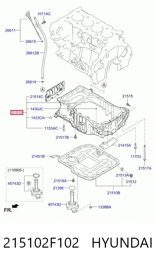 Піддон масляний картера двигуна, верхня частина 215102F102 Hyundai/Kia