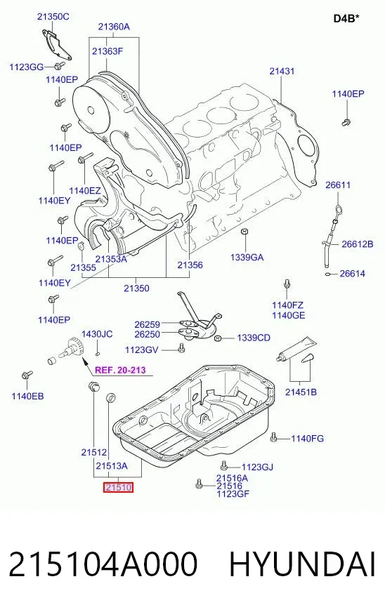 Піддон масляний картера двигуна 215104A000 Hyundai/Kia