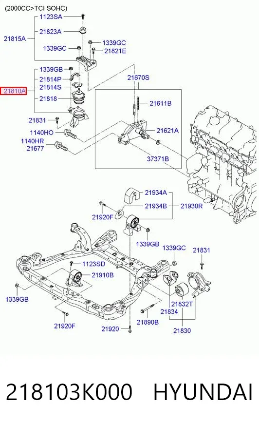Подушка (опора) двигуна, права 218103K000 Hyundai/Kia
