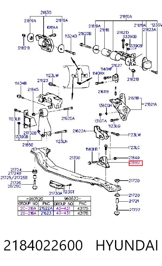 Подушка двигуна передня 2184022600 Hyundai/Kia