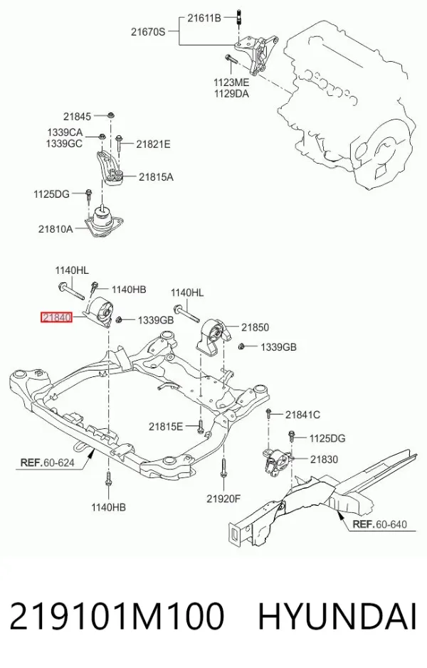 Подушка двигуна передня 219101M100 Hyundai/Kia