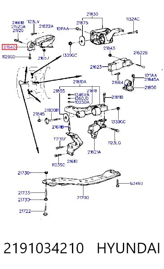 Подушка двигуна передня 2191034210 Hyundai/Kia