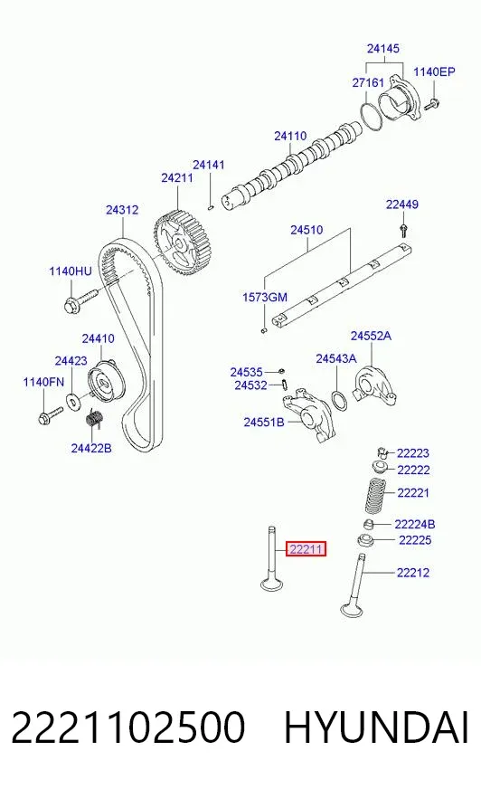 Клапан впускний 2221102500 Hyundai/Kia