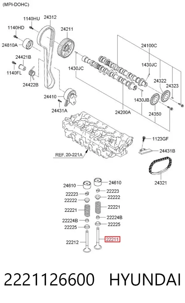 Клапан впускний 2221126600 Hyundai/Kia