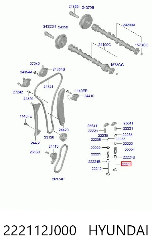 Клапан впускний 222112J000 Hyundai/Kia