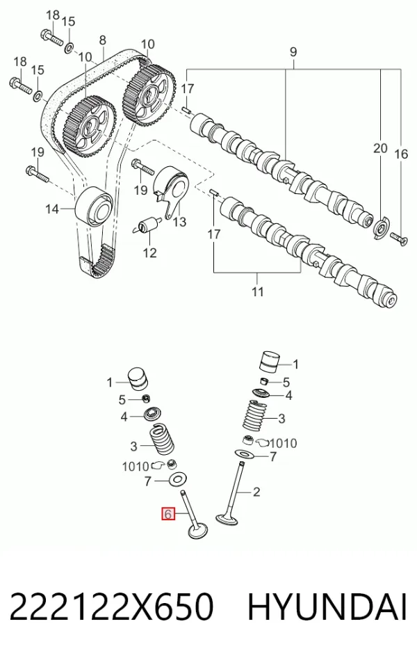 Клапан випускний 222122X650 Hyundai/Kia