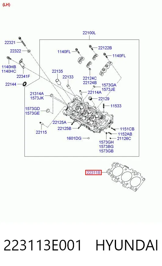 Прокладка головки блока циліндрів (ГБЦ), ліва 223113E001 Hyundai/Kia