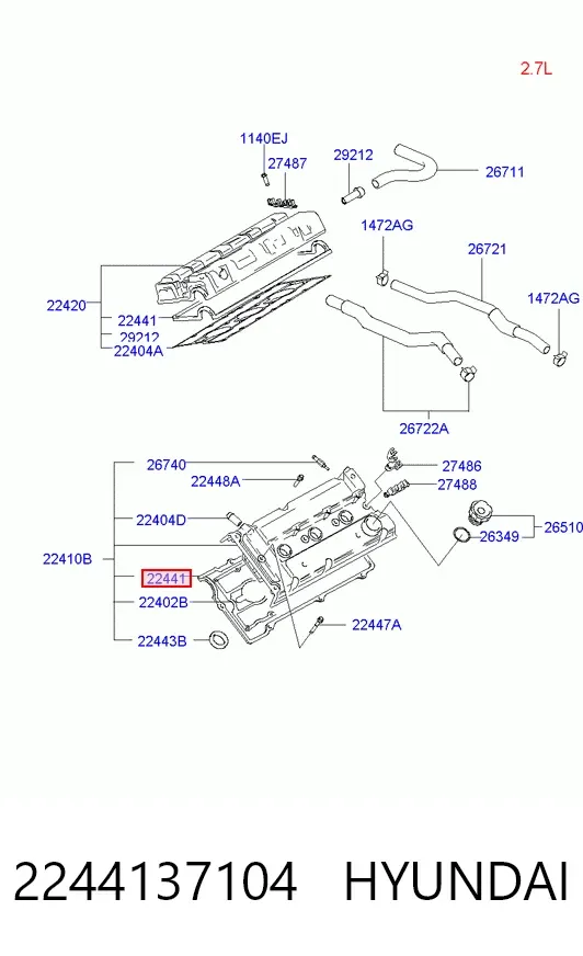 Прокладка клапанної кришки 2244137104 Hyundai/Kia