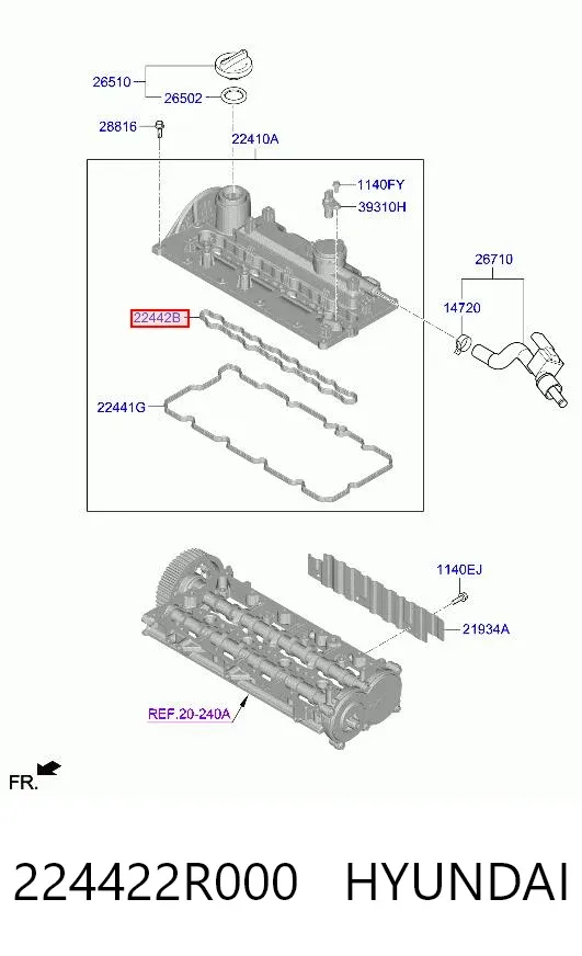 Прокладка клапанної кришки двигуна, внутрішня 224422R000 Hyundai/Kia