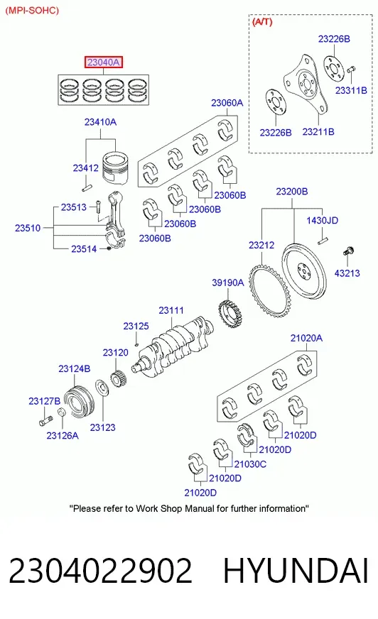 Кільця поршневі комплект на мотор, 2-й ремонт (+0,50) 2304022902 Hyundai/Kia