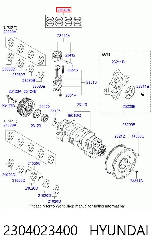 Кільця поршневі комплект на мотор, STD. 2304023400 Hyundai/Kia
