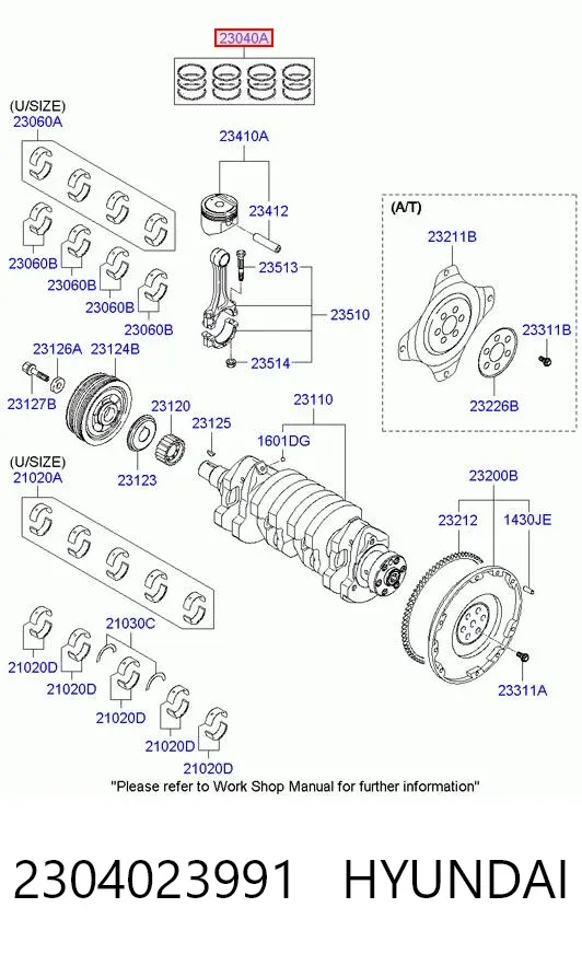 Кільця поршневі комплект на мотор, 1-й ремонт (+0,25) 2304023991 Hyundai/Kia