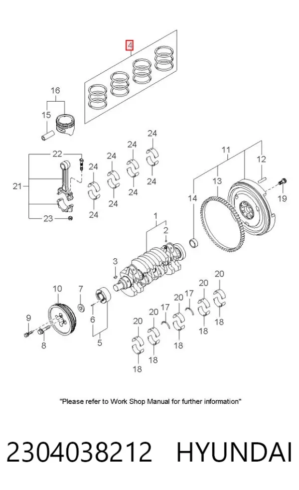 Кільця поршневі комплект на мотор, STD. 2304038212 Hyundai/Kia