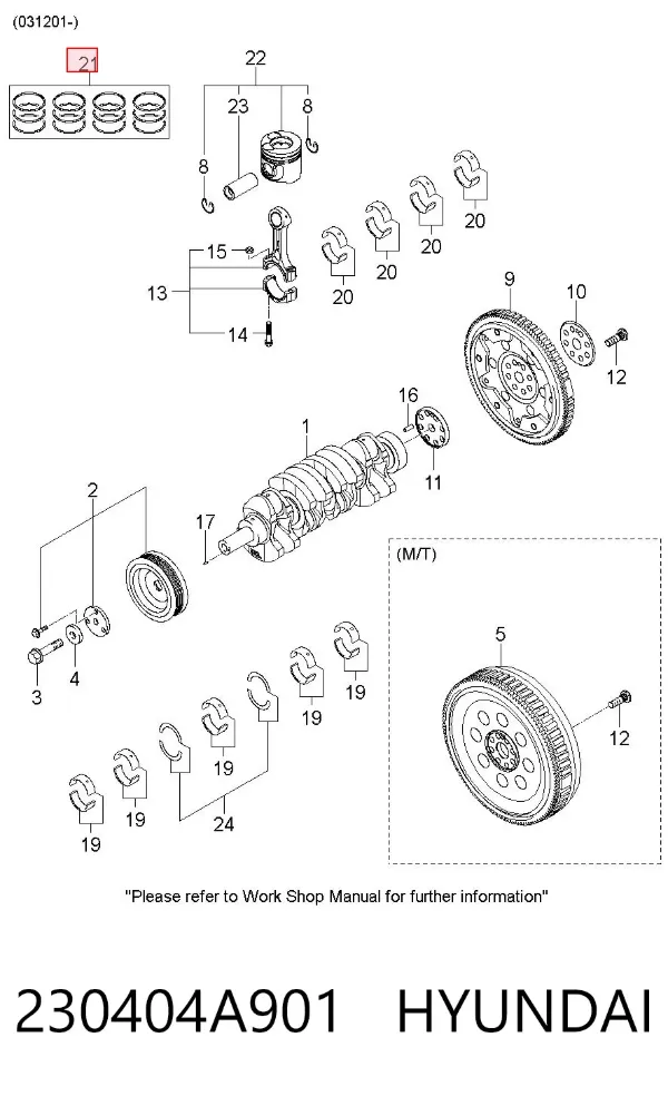 Вкладиші колінвала, корінні, комплект, 1-й ремонт (+0,25) 230404A901 Hyundai/Kia