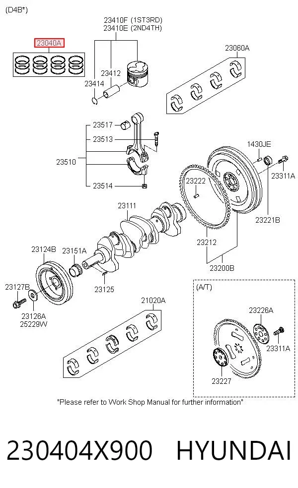Кільця поршневі комплект на мотор, STD. 230404X900 Hyundai/Kia