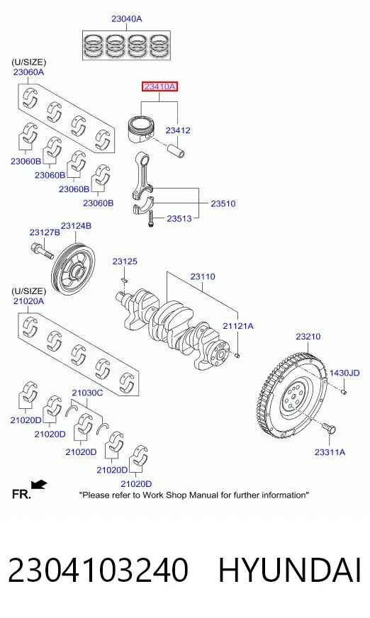 Поршень з пальцем без кілець, STD 2304103240 Hyundai/Kia