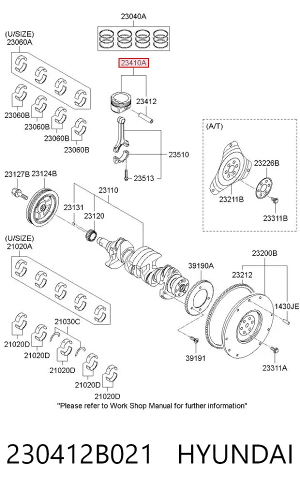 Поршень з пальцем без кілець, STD 230412B021 Hyundai/Kia