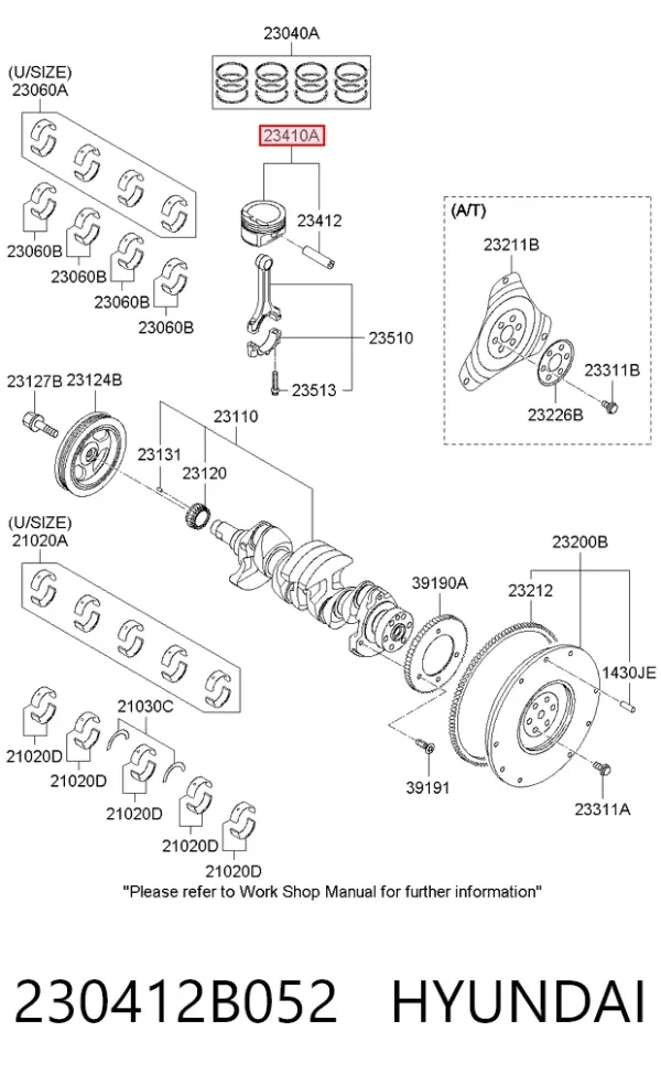Поршень з пальцем без кілець, STD 230412B052 Hyundai/Kia