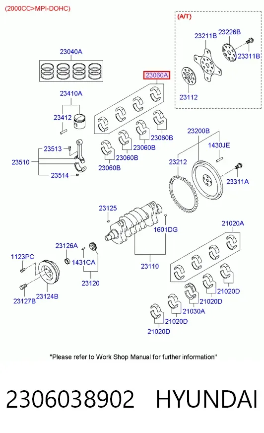 Вкладиші колінвала, шатунні, комплект, 1-й ремонт (+0,25) 2306038902 Hyundai/Kia
