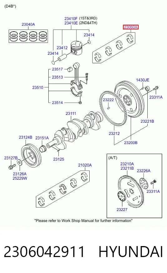 Вкладиші колінвала, шатунні, комплект, 1-й ремонт (+0,25) 2306042911 Hyundai/Kia