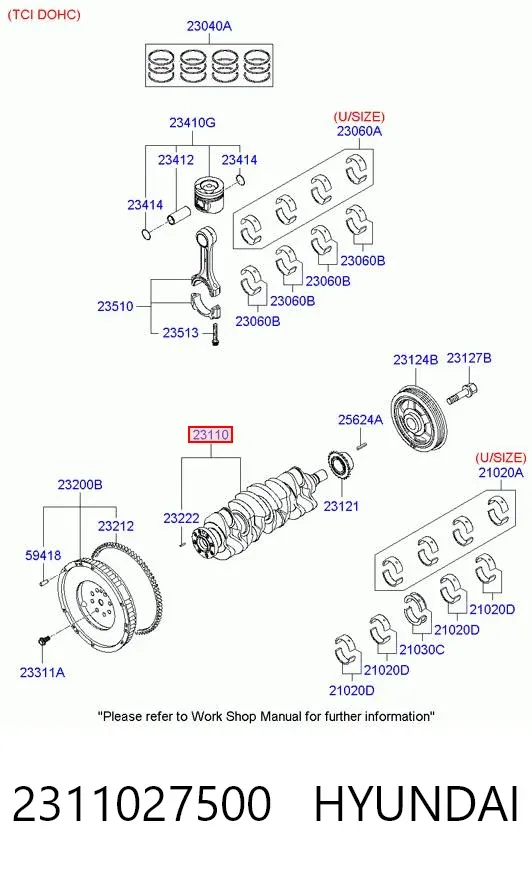 Колінвал 2311027500 Hyundai/Kia