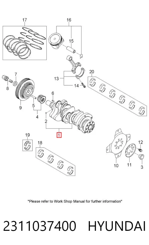 Колінвал 2311037400 Hyundai/Kia