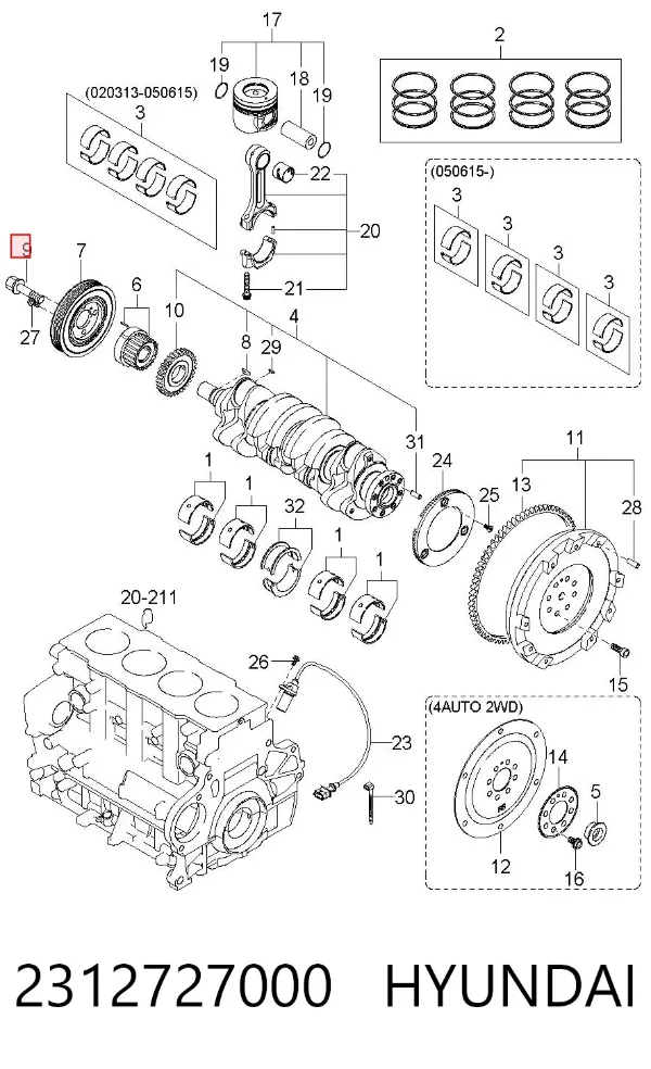 Болт колінвалу 2312727000 Hyundai/Kia