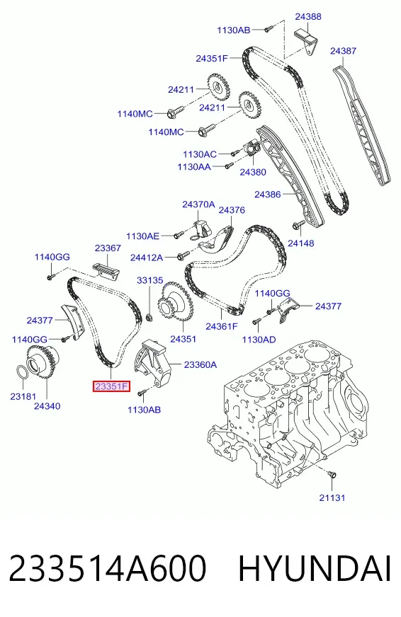 Ланцюг ГРМ, нижня 233514A600 Hyundai/Kia