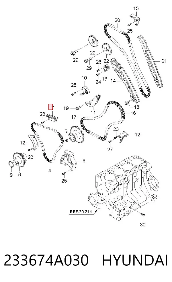 Заспокоювач ланцюга масляного насосу 233674A030 Hyundai/Kia