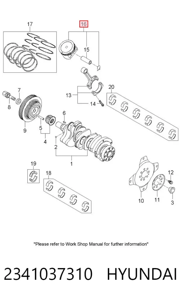 Поршень з пальцем без кілець, STD 2341037310 Hyundai/Kia
