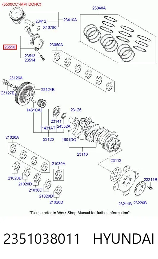 Шатун поршня двигуна 2351038011 Hyundai/Kia